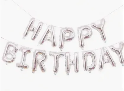 Растяжка «Happy Birthday», серебро